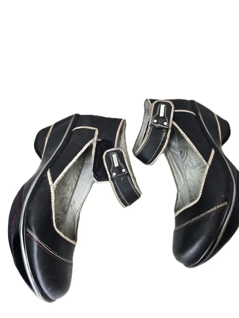 Jambu Black Leather Mary Jane GIrly Ankle Strap Comfy Wedge Shoes Women Size 8